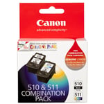 Canon PG510CL511 Ink Cartridge Black&Tri-Colour, Yield 220 pages, for Canon PIXMA IP2700, MP240, MP250, MP270, MP280, MP480, MP490, MP495, MX320, MX330, MX340, MX350, MX360, MX410, MX420 Printer