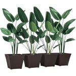 4pack Plant Pots Rattan Effect, Flower Pot Stackable, Indoor Outdoor