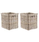 Bliss and Bloom Wicker Square Storage Shelf Baskets SET OF TWO Grey Buff Rattan