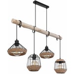Etc-shop - Lampe suspendue poutres en bois suspension corde de chanvre rétro cage en bois lampe de salle à manger design suspendue 4 flammes, câble