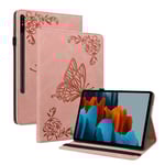 Läderfodral Fjärilar Samsung Galaxy Tab S7 Plus Rosa