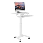 Properav Mobile Two Tier Sit-Stand Desk Workstation 800x400mm Gas Spring Height Adjust 800-1200mm using Pedal with Keyboard Tray for Windows & Mac Monitors & Laptops inc Dell, BenQ, HP etc -White