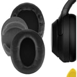 Geekria QuickFit Protein Leather Replacement Ear Pads for SONY WH-1000XM3 Headphones Earpads, Headset Ear Cushion Repair Parts (Black)