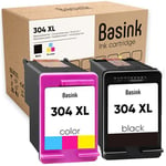 Basink Cartouche d'encre Compatible avec HP 304XL Pack 2 pour Envy 5010 5020 5030 5032 Deskjet 3760 3750 2620 2622 2630 2632