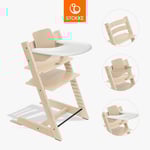 STOKKE® Tripp Trapp® Matstol bok natur inkl. bricka vit och babyset V2 natur