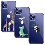 BAOWEI [3 Pack] Compatible for iPhone 12 Pro Max Case, Ultra Thin Crystal Clear Soft TPU Silicone Cover with Cute Pattern Protective Phone Case - Giraffe, Panda & Crocodile