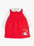 Frugi Baby Macie Mouse Applique Organic Cotton Blend Cord Dress & Top Set, Soft White/True Red
