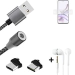 Data charging cable for + headphones Motorola Moto G13 + USB type C a. Micro-USB