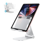 Fully Foldable Tablet Stand, OMOTON Tablet Stand Holder, Adjustable Aluminum Tablet Holder Stand Desk, Accessories Suitable for New iPad(10.2), iPad Air/Pro/Mini, Samsung Tablets, and Phones, Silver