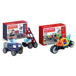 Magformers Amazing Police And Rescue Magnetic Building Blocks Tile Toy. & Amazing Transform Wheel Magnetic Building Blocks Toy. Makes Cars And Bikes. WIth Special Adjustable Multi-wheel Piece.