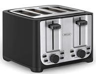 BELLA 4 Slice Toaster with Auto Shut Off, Extra Wide Slots & Removable Crumb Tray, Cancel, Defrost & Reheat Function, Toast Bread, Bagel & Waffle, BPA Free, Stainless Steel & Black