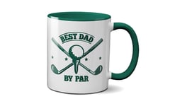 Best Dad by Par Mug - Novelty Golf Wordplay Father's Day Present Gift Idea Tea Coffee Novelty Heavy Duty Handle Dino Coated Dishwasher/Microwave Safe Sublimation Ceramic (Dark Green Handle Prime)