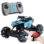 ZH RC Stunt Car Remote Control Car 4WD Watch Gesture Sensor Control Deformable Electric Car All-Terrain Car Auto-Demo for Kids LED Light Music,Blue