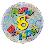 Unique Party - 55499 - Ballon d'Anniversaire - Holographique - Happy 8th Birthday - 45 cm