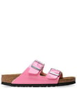 Birkenstock Two Strap Arizona Birko-Flor Patent Sandals - Candy Pink/ Black, Pink, Size 4, Women
