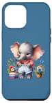 Coque pour iPhone 13 Pro Max Bébé éléphant bleu en tenue, fleurs et papillons