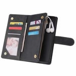 OnePlus 7T Pro Multifunktionellt Plånboksfodral Zipper 8-Fack Svart