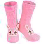 Chaussettes Chaussettes Antidérapantes Femme Hiver, Chaussons Chaussettes Femme Animaux Fantaisie, Cadeau Cocooning Femme Taille Unique 37-41 (Rose Lapin)