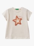 Benetton Kids' You're A Star Short Sleeve T-Shirt, Cream