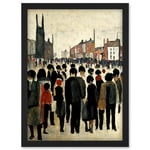 1940 Mid Century Industrial Northern Crowds In Street Cityscape Artwork Framed Wall Art Print A4