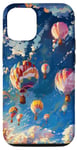 Coque pour iPhone 14 Pro Ballons à air chaud de style impressionniste planant à travers les nuages