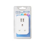 Status Twin USB Plug Through-socket Adapter White - Adds 2 USB sockets