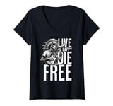 Womens Live Happy Die Free Alien Playing Electric Guitar Cool UFO V-Neck T-Shirt