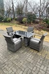 4 Seat Rattan Dining Set Table And Chair Sets PE Wicker Patio Outdoor 4 Chairs Black Tempered Glass Table