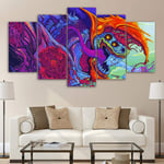 WENXIUF 5 Panel Wall Art Pictures Giant demon lizard,Prints On Canvas 100x55cm Wooden Frame Ready To Hang The Animal Photo For Home Modern Decoration Wall Pictures Living Room Print Decor
