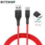 rouge Rouge BlitzWolf - type C Câble USB 3A 2 en 1 pour la reCharge rapide