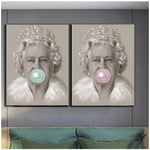 Abstract Queen Elizabeth Ii Prints On Bubble Gum Wall Art Painting Canvas Poster Pictures Living Room Home Decor-20X28 Inch 2Pcs No Frame