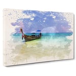 Longboat Boat in Thailand Seascape Modern FC Canvas Wall Art Print Ready to Hang, Framed Picture for Living Room Bedroom Home Office Décor, 24x16 Inch (60x40 cm)