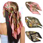 3-pack huvudduk silkescarf halsduk för kvinnor - 90 x 90 cm stora eleganta scarves för kvinnor satin bandana flickor huvudduk håraccessoarer