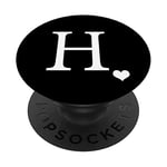 White Initial Letter H heart Monogram on Black PopSockets PopGrip: Swappable Grip for Phones & Tablets