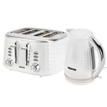 4 Slice Bread Toaster & 1.7L Cordless Electric Kettle Combo Textured Set White