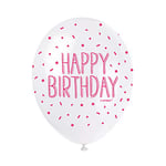 Unique Party 56079 - Ballons de Baudruche Nacré - 30 cm - Happy Birthday - Paquet de 5 - Rose