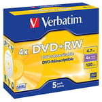 Verbatim DVD+RW vierge - réinscriptible 4,7 Go 120 min vitesse 4 X lot de 5