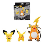 Pokémon Bandai Pack évolution Pichu, Pikachu & Raichu - Figurine Pichu 5cm + Figurine Pikachu 8cm + Figurine Raichu 10cm - JW2778