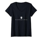 Womens The World Begins with You Player Pin | Minimalistic TWEWY V-Neck T-Shirt