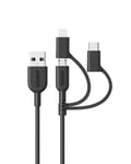 Anker PowerLine II 3-in-1 Cable, Lightning/Type C/Micro USB Cable for Black