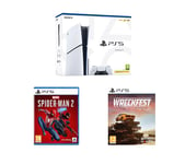 Sony PlayStation 5 (Model Group - Slim), Wreckfest & Marvel's Spider-Man 2 Bundle, White