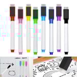Whiteboard-pennor - 8 färger magnetiska whiteboard-pennor och suddgummi-set - Fin spets torr radering whiteboard-pennor för släta ytor