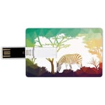 32G USB Flash Drives Credit Card Shape Wildlife Decor Memory Stick Bank Card Style Digital Zebra Figure in Fractal Display Vivid Colors A Look at Kenya Illustration,Multi Waterproof Pen Thumb Lovely J