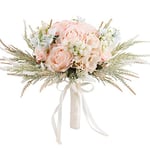 LESING Bouquets de mariée artificielles de 30 cm, Faits à la Main, Bouquets de Mariage romantiques pour mariée, Demoiselle d'honneur Tenant des Fleurs (Bouquet de Roses, Rose)