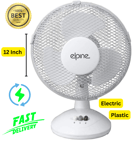 Elpine Compact Oscillating Desk Fan 12 inch Head 2 Speeds White Adjustable 35W