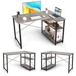 COSTWAY Bureau d'angle en Forme L Réversible, Poste de Travail avec Étagères de Rangement, Assemblage Facile, Peu Encombrant, pour Maison, Bureaux, 120 x 88 x 74,5 cm (Gris)