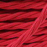 Art Deco Emporium PRE-CUT 3 Meter Length Vintage Styled British Bright Red Coloured Cloth Covered Braided Twist Flex - Electric Cable 3 Core; Electrical Wire 3Amp; Lighting Lead 0.50mm