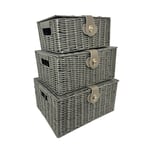 Set of 3 Grey Resin Woven Wicker Style Storage Baskets
