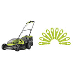 Ryobi RY18LM37A-140 18V ONE+ Cordless 37cm Lawnmower Starter Kit (1 x 4.0Ah) Amazon Exclusive & RAC158 Heavy Duty Blade Replacements (10 Pack)