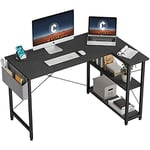 CubiCubi Bureau d'ordinateur avec Etagères - 120 * 70 * 75 cm Petit Bureau d'angle en Forme L Table Rangement, Bureau Informatique Réversible Bibliothèque, Noir
